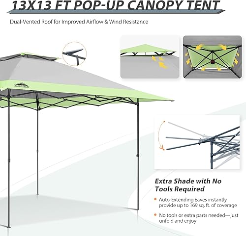 Miniatura 7 de EAGLE PEAK Carpa Desplegable de Patas Rectas de 13 x 13 pies, Toldo Instantáneo para Exteriores, Fácil Configuración de Una Sola Persona, Refugio