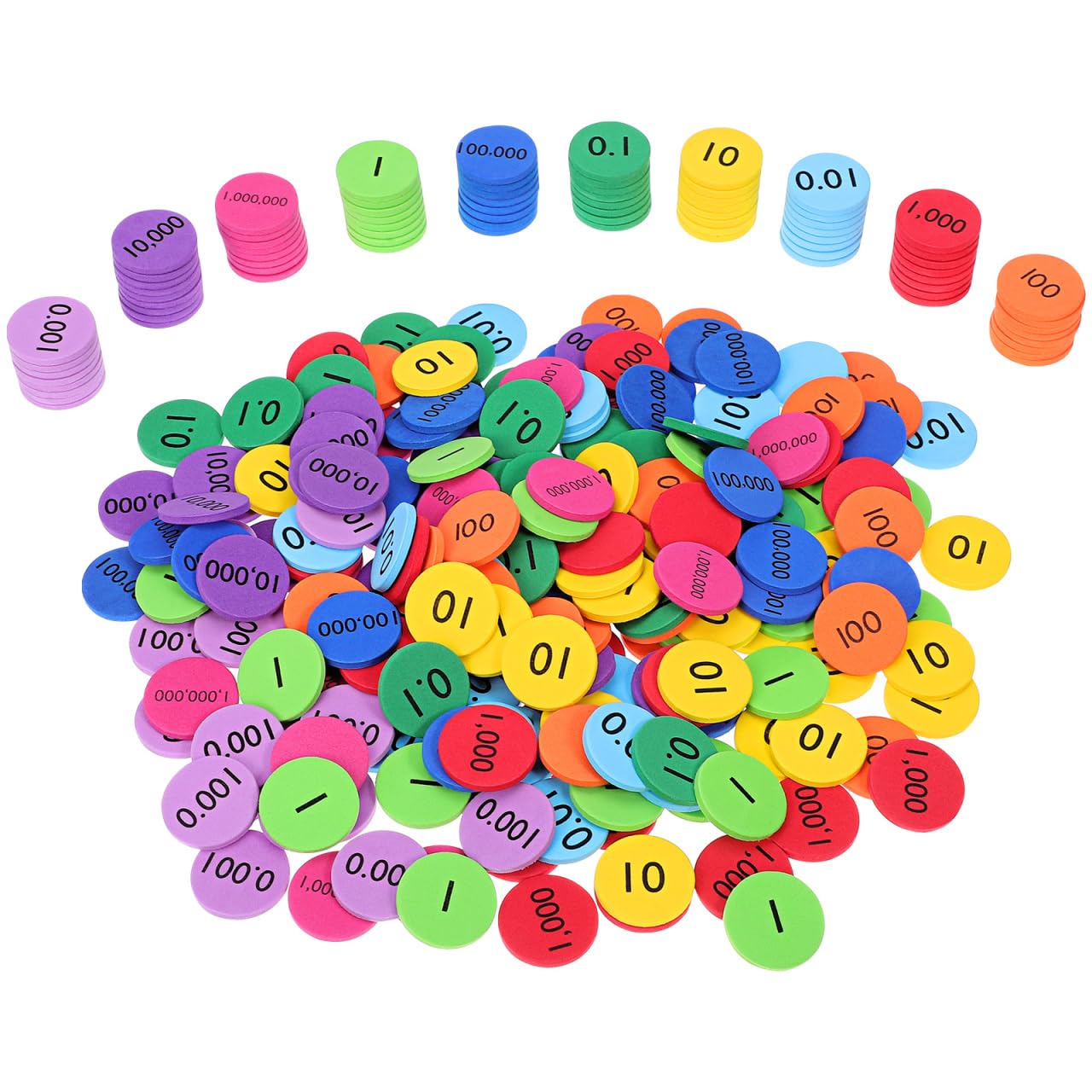 UKCOCO 300pcs Place Value Disks, Coloured EVA Counting Chips for Maths, Bingo Game Learning Manipulatives for Kids Early Childhood Education and Colour Recognition