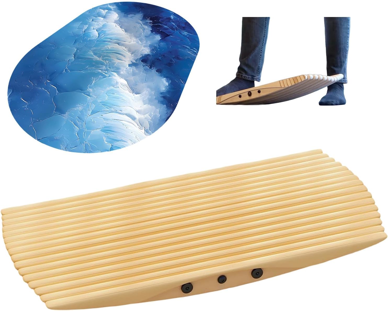 Wooden Wobble Balance Board for Standing Desk, 440 lb Capacity Rocker Board with Noise Reducing Floor Mat, Birch Wood Active Standing Trainer for Home Office and Core Exercise