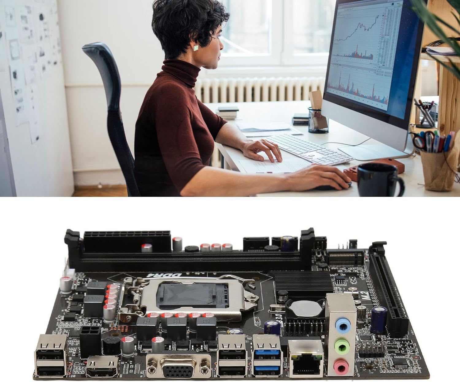 H110 Motherboard MATX - Supports LGA 1151 6th/7th/8th/9th Gen Processors, with Channel DDR4, PCIe 3.0 X16, M.2 Slot, VGA, USB 3.0, USB 2.0,3.0