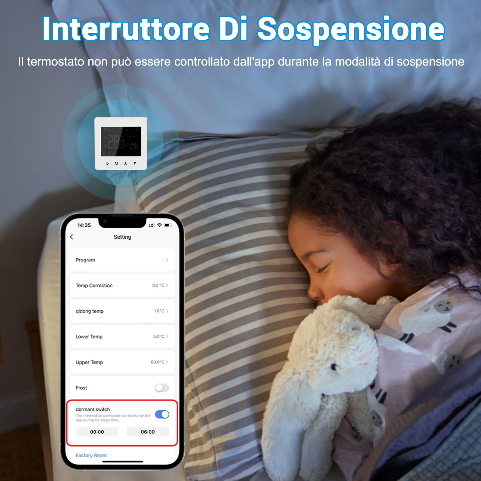 Termostato WiFi, Termostato Caldaia Programmabile, Intelligente 503 da Parete, LCD Digitale Touchscreen, per Alexa e Google Assistant, a Batteria, 3A, Bianco