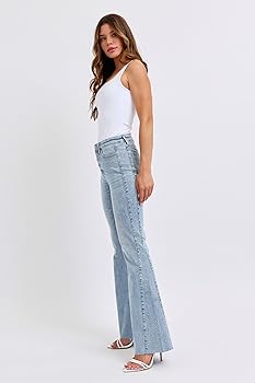 新品 YILON Semi flare denim S wash blue SPANX Flare Jeans in Stonewash Blue | REVOLVE