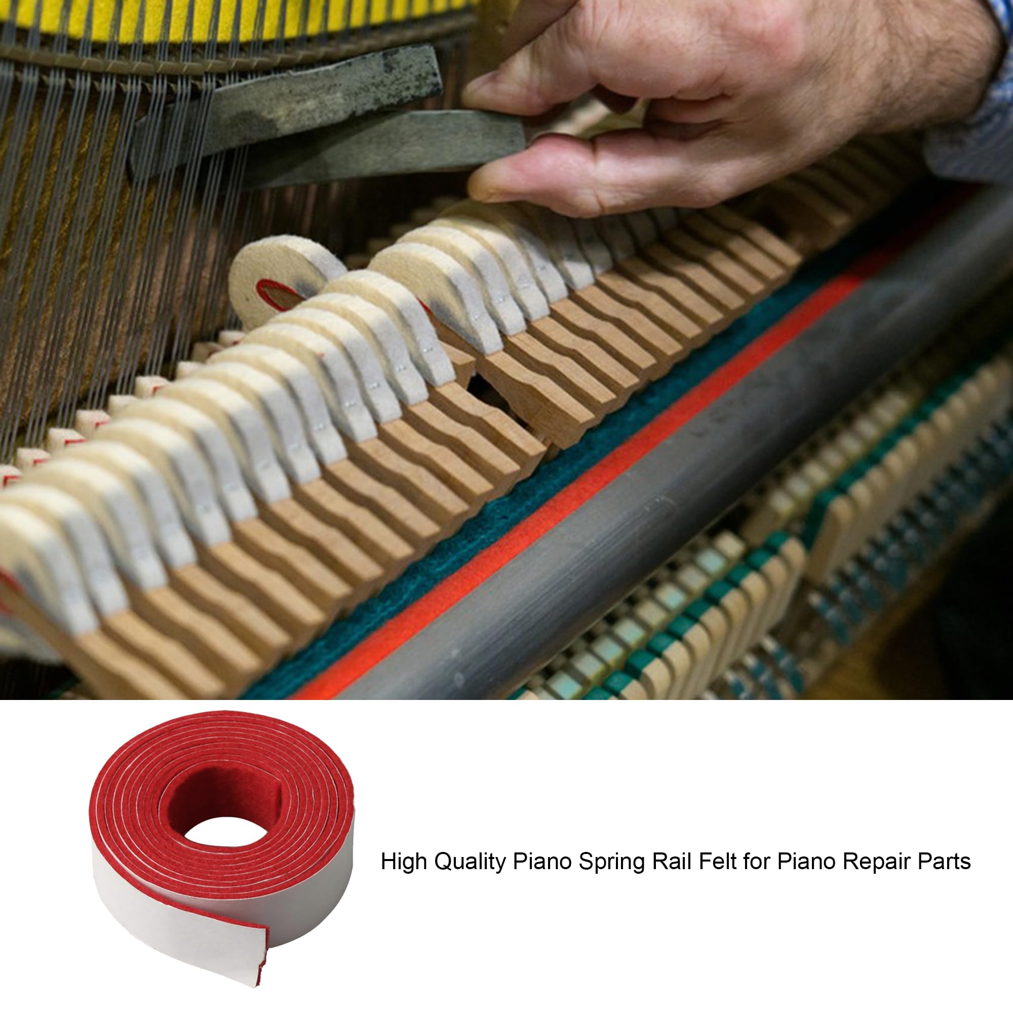 Yibuy Tira roja del fieltro del carril de la primavera para el reemplazo del teclado del piano 130x1.9cm