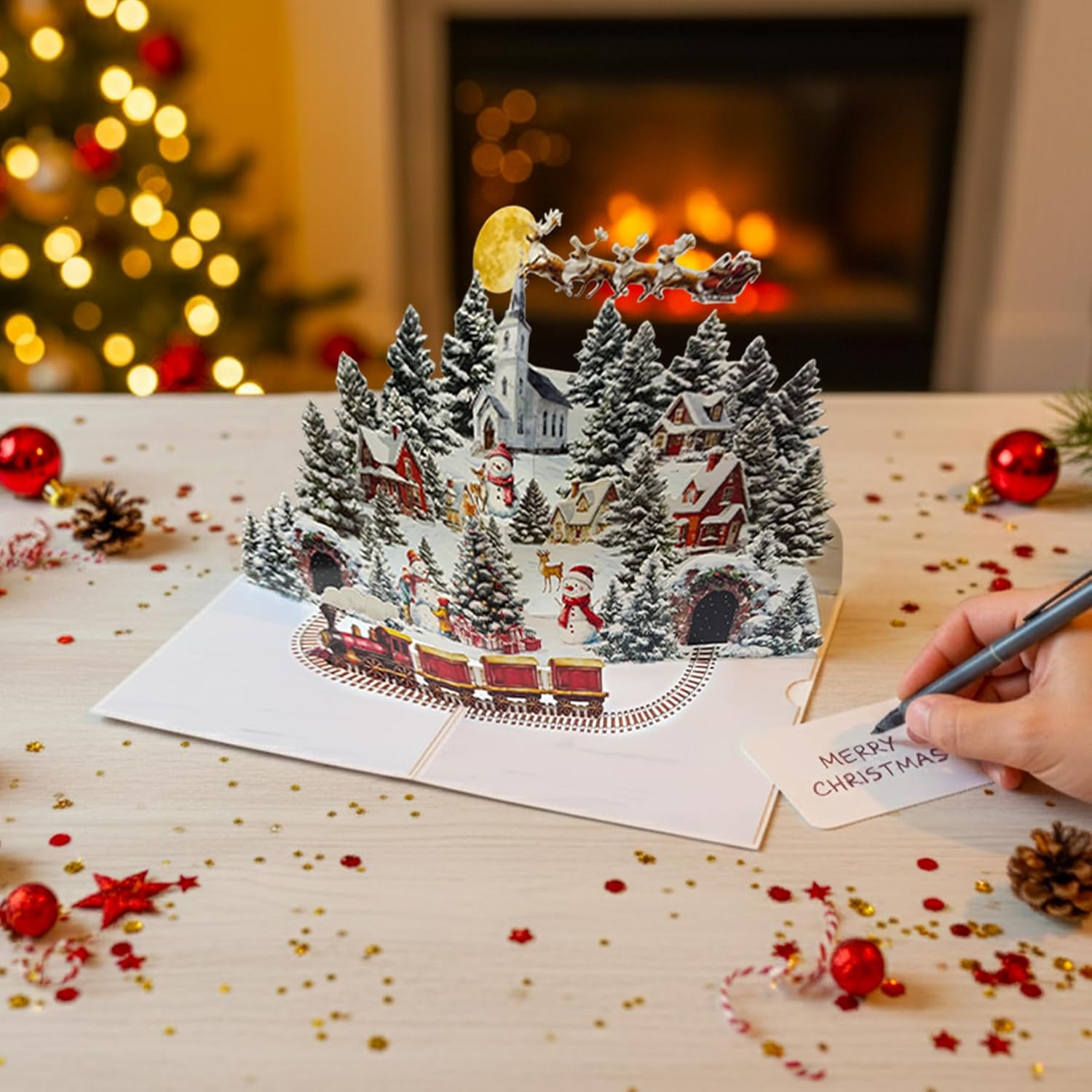 Christmas Train Pop Up Card 3D Vintage Steam Train Greeting Card, Xmas Festive Handcrafted Christmas Cards for Adults, Happy New Year Winter Xmas - Image 5