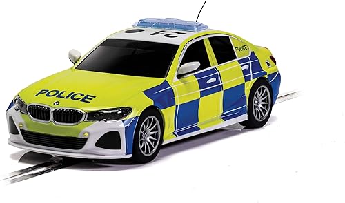 Scalextric BMW 330i M-Sport Police Car 132 Slot Race Car C4165, amarillo, azul y blanco