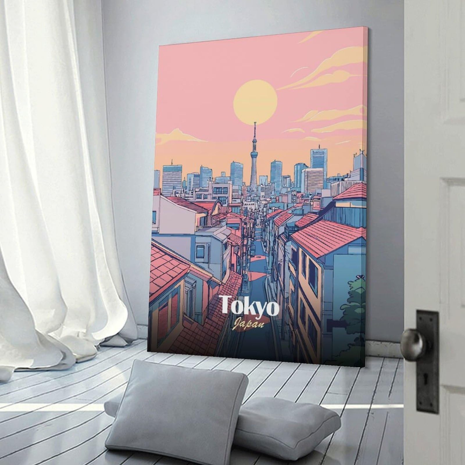 Junmoney Home Decor Wall Art Tokyo Skyline Illustration, 20x30inch(50x75cm), for Workspace Walls, Study Corners Or Bedrooms, A Smart Decor Choice for Study Walls