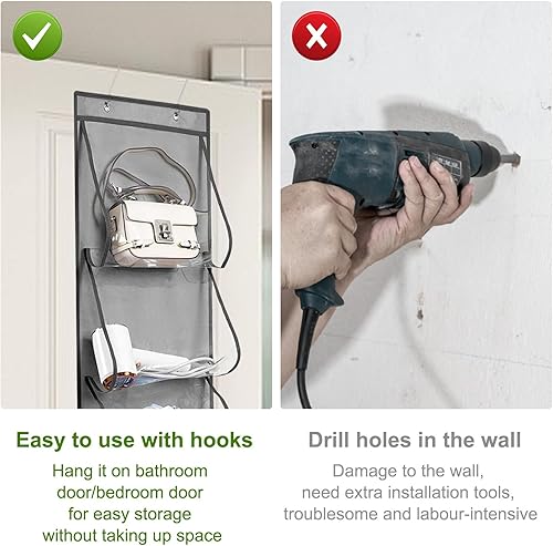 Miniatura 5 de KKONHII Almacenamiento de toallas, organizador para colocar sobre la puerta con 5 bolsillos grandes, organizador para colgar sobre la puerta,