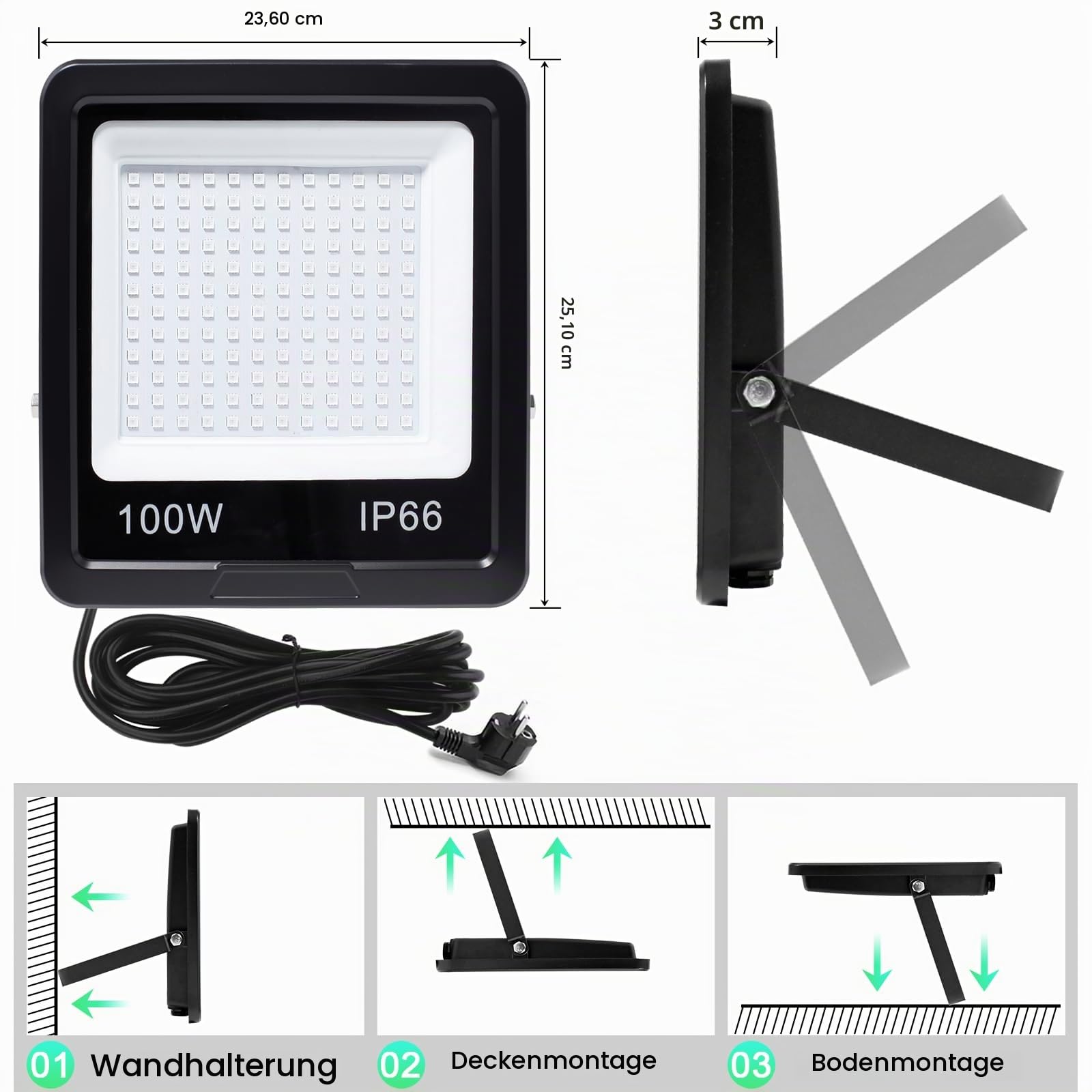 100W RGB LED Strahler, LED Fluter Außen, Mit Bluetooth APP Und 2.4G Fernbedienung, IP66 Wasserdicht Farbwechsel Dimmbar, 16 million Farben Flutlicht für Gärten, Innenhöfe,Party (2 PC)