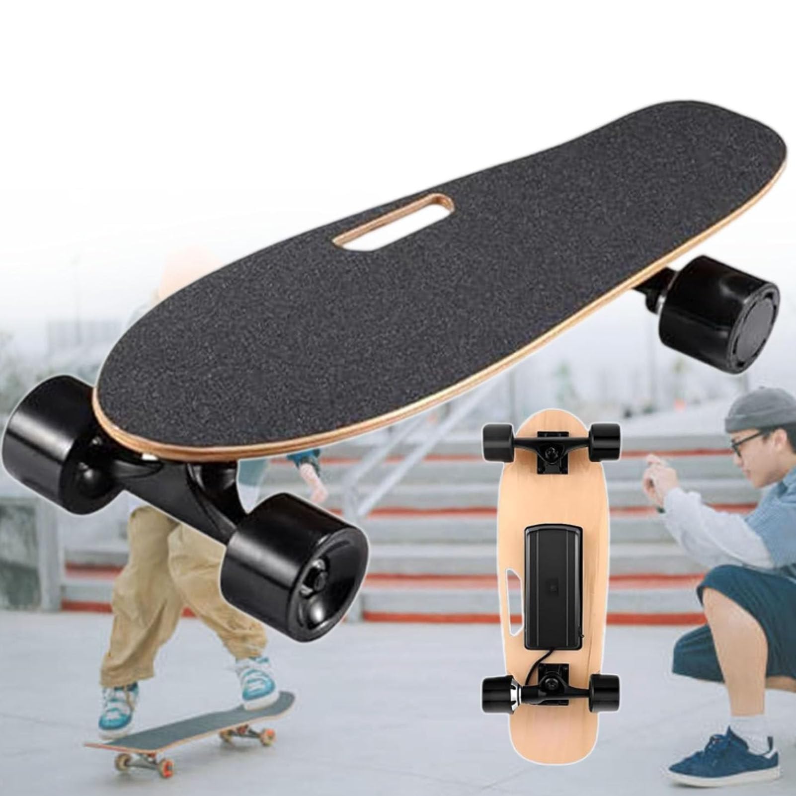 Skateboard électrique avec télécommande, vitesse maximale jusqu'à 22 km/h, freinage progressif à 3 vitesses, poignée de transport facile, longboard électrique professionnel adapté aux adultes
