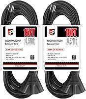 Vista 1 de EP Paquete de 2 cables de extensión para exteriores de 15 pies con 3 tomas de corriente eléctrica, cable negro duradero SJTW 163 con enchufe a