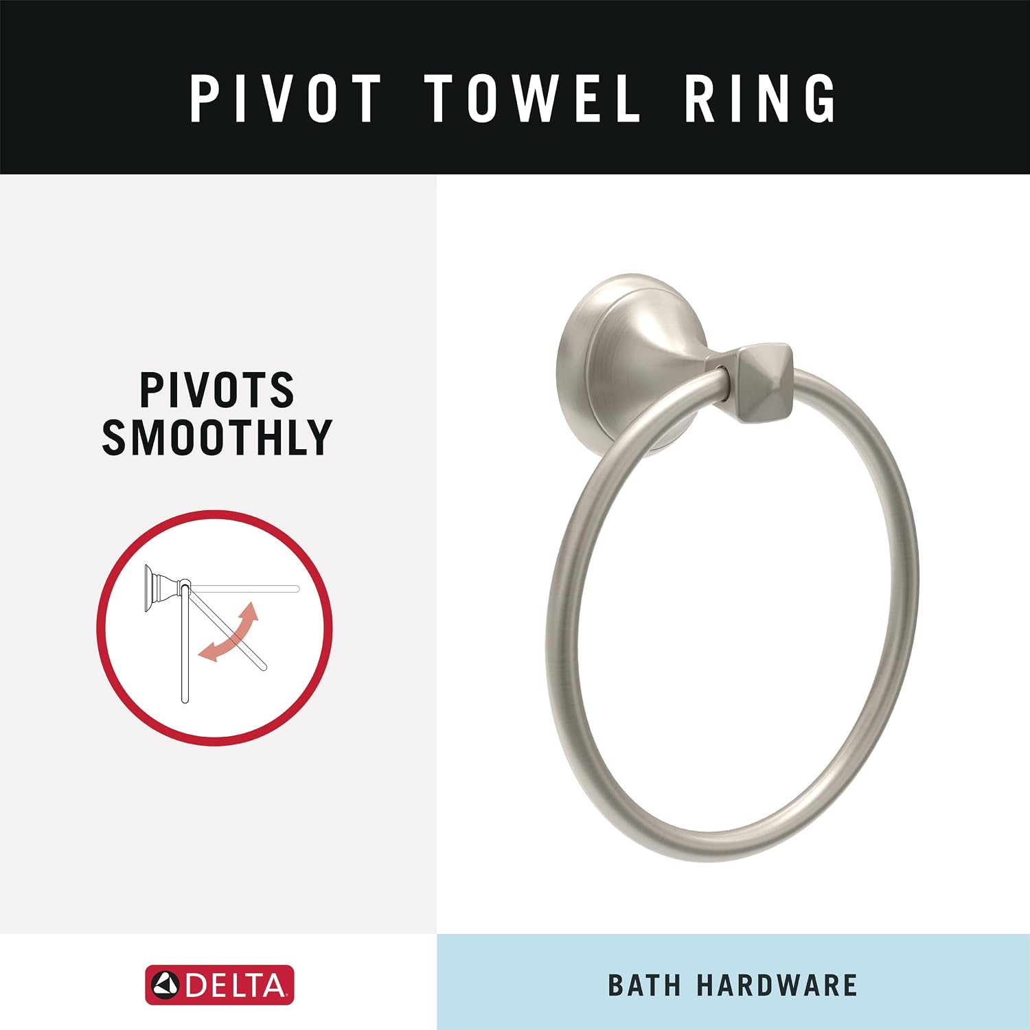 Delta Hand Towel Holder | Brushed Nickel Ring for Hanging Towels in Kitchen, Bathroom | Esato Accessories