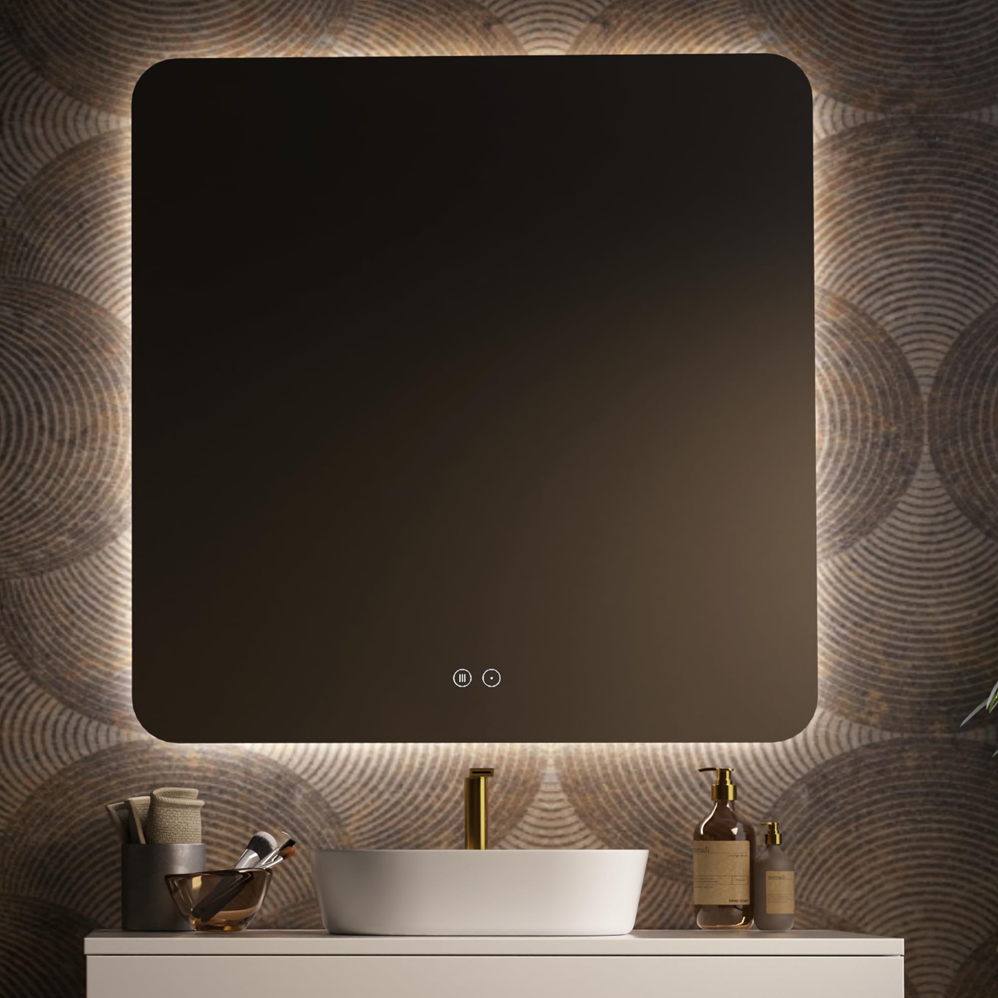Miroir de Salle de Bain carré 80x80 avec lumière LED réglable, Fonction antibuée, Interrupteur Tactile, Verre trempé pour Salle de Bain Moderne, Usage Quotidien et Finition élégante