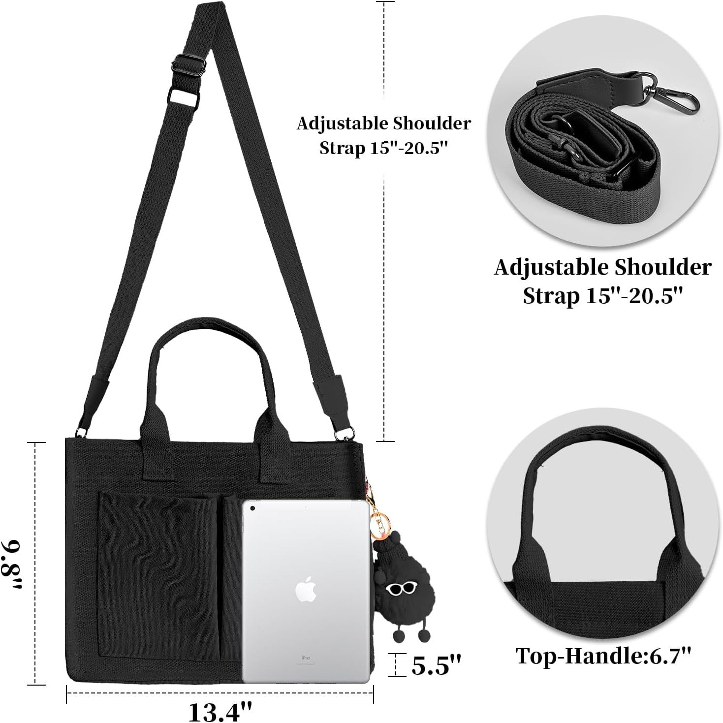 Canvas Tote Bag for Women With Pockets, Laptop Work Crossbody Purses Everything Shoulder Tote Bag Everyday Satchel Handbags - Image 6