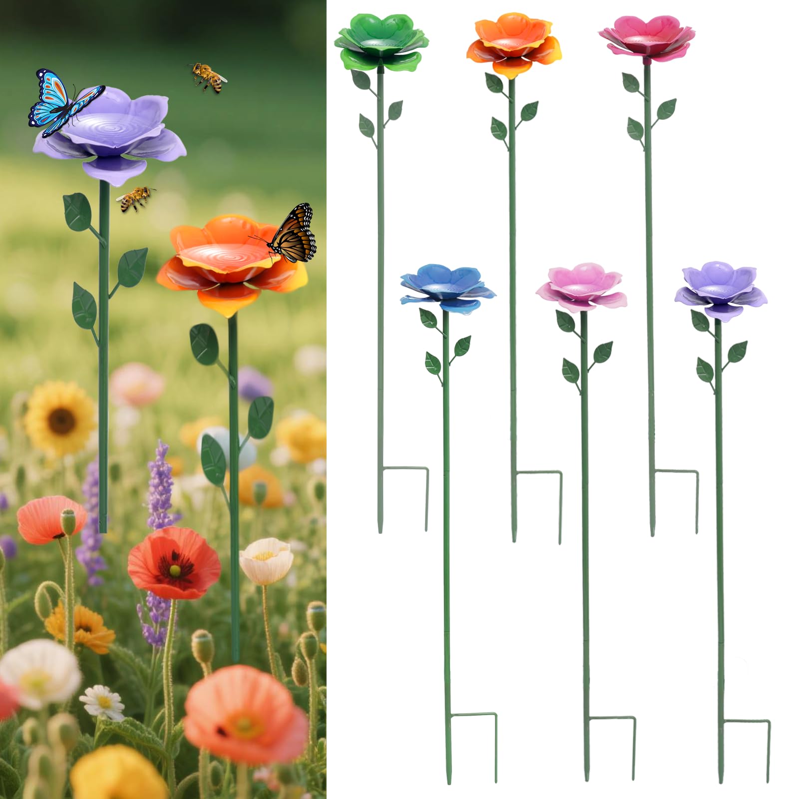 XXOUOUG Bee Watering Station, Rose Garden Decor, Elegant Outdoor Rose Yard & Patio Decoration, Pollinator Water Feeder for Bees & Butterflies (6PCS)