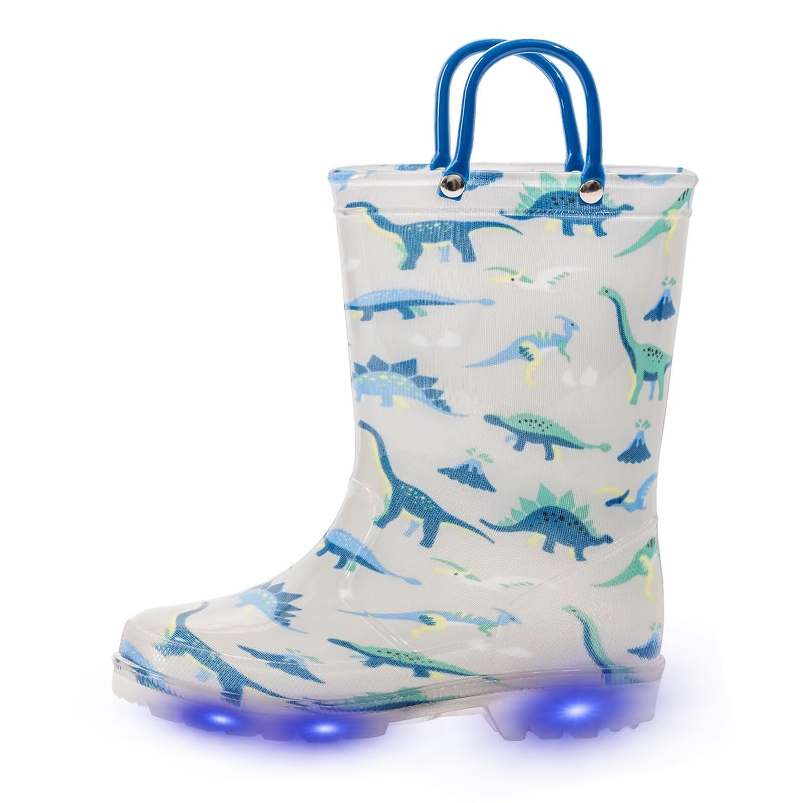 EUXTERPAKids Toddler Light Up Rain Boots Boys Girls Waterproof Patterns and Glitter Boots with Easy On Handles