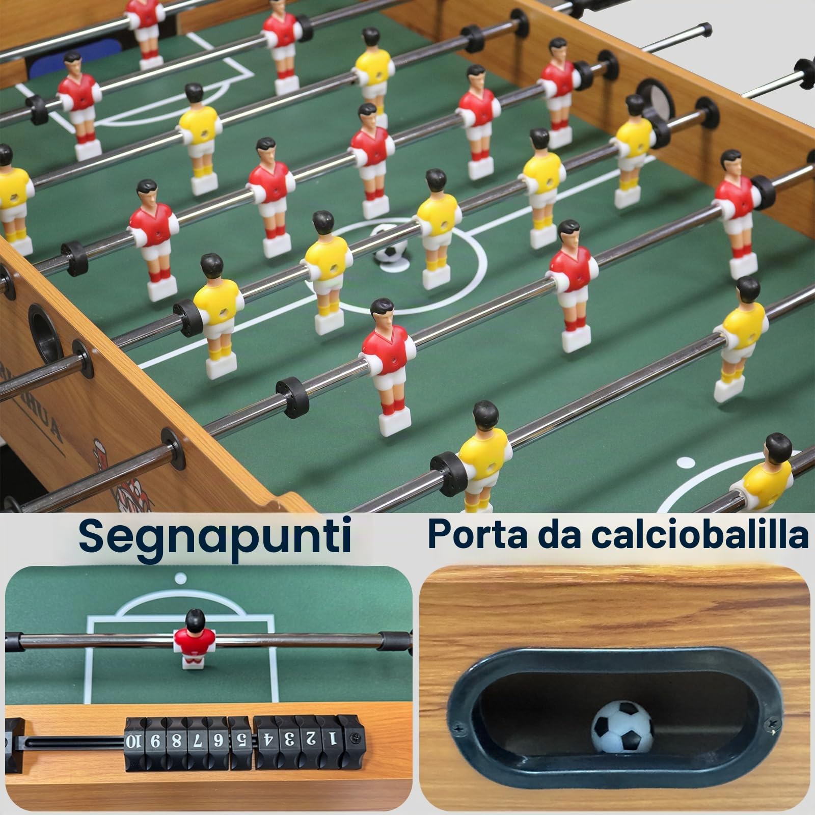 4FT Calcio Balilla Professionale, Calcetto Balilla da Tavolo in Legno, Biliardino Pieghevole per Casa per 2-4 Bambini o Adulti