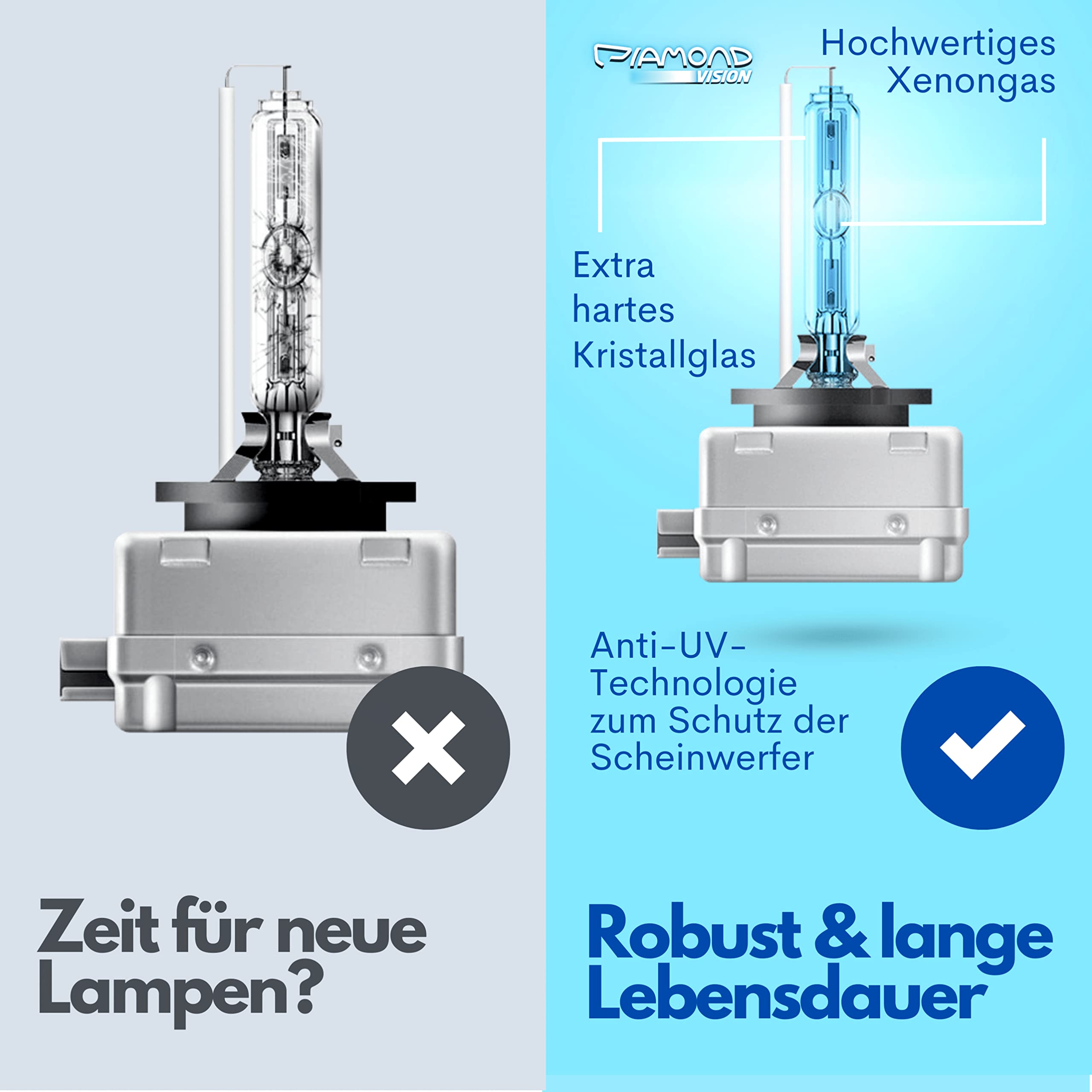 Diamond Vision 2x D3S 42V 35W | Xenon Look | Zugelassen & eintragungsfrei | Halogen KFZ Autolampen | 8000k Super Ultra White | HID Bi | Nightbreaker | E-Prüfzeichen | PK32d-5