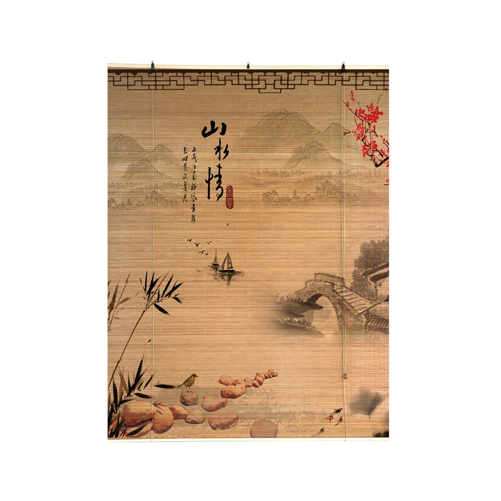 Bamboo Roller Shade, Retro Printed Bamboo Curtain, Light Filtering UV Protection, Used for Indoor Partition Balcony Shading, Provide 2 Styles PENGFEI (Color : A, Size : 140cmX160cm)