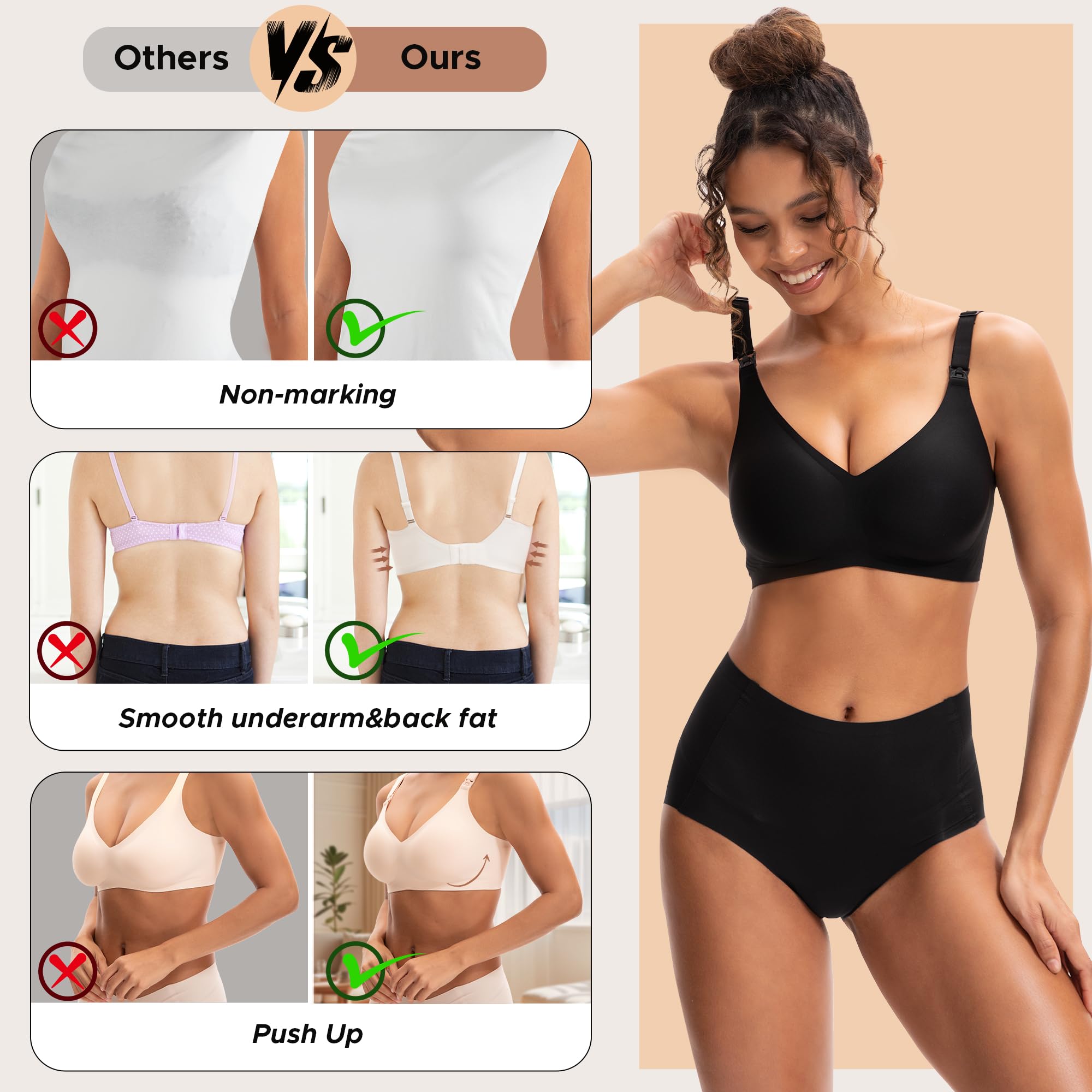 INNERSY Nursing Bras Breastfeeding Seamless Non Wired Maternity Bra Pregnancy Bralette with Extender - 5