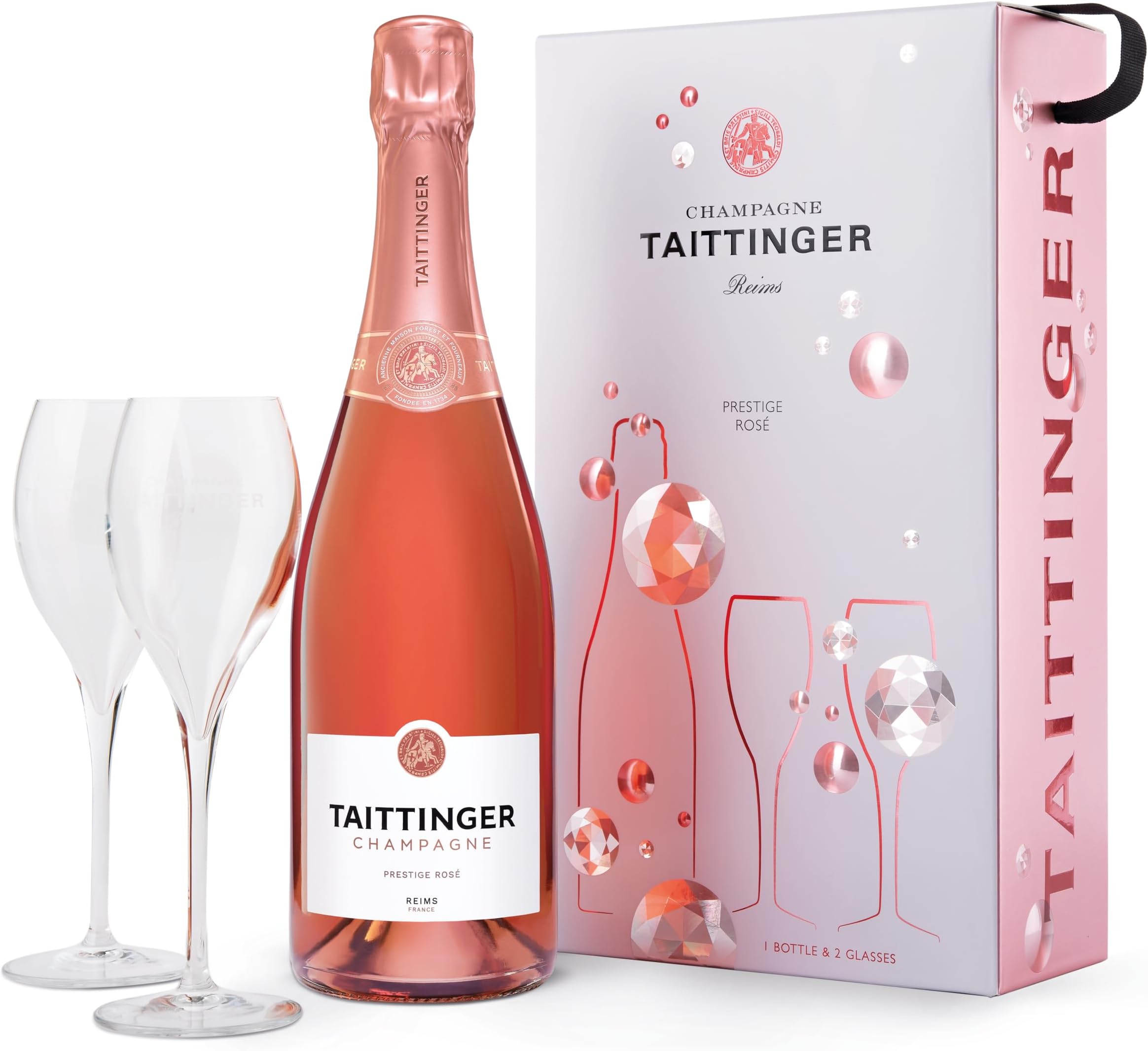 Brut Prestige Rosé Non Vintage Champagne and Glasses Gift Set 75cl