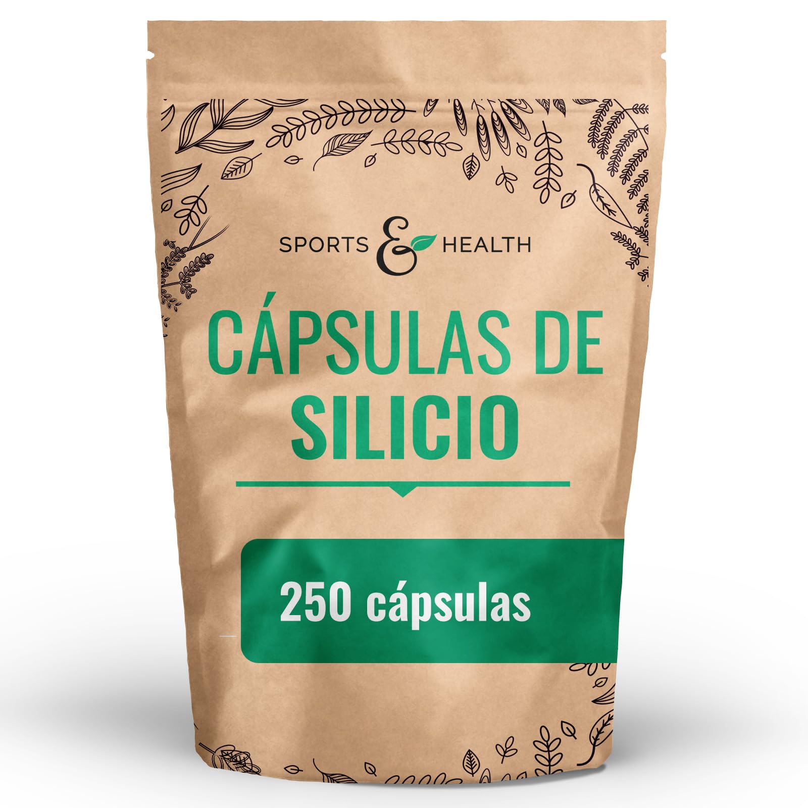 Cápsulas de Silicio - 250 Cápsulas - Silicio de Extracto de Brote de Bambú - Alta Dosis de Sílice - 500 mg por dosis diaria - silicio capsulas