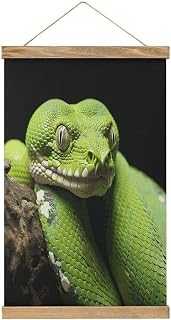 JTREHY Cute Green Tree Python Linen Hanging Painting Vintage Poster Wall Art Prints Personality Style Wall Hanging Poster for Living Room Office Bedroom Decor Frame 13.2 X 20.47 Inch