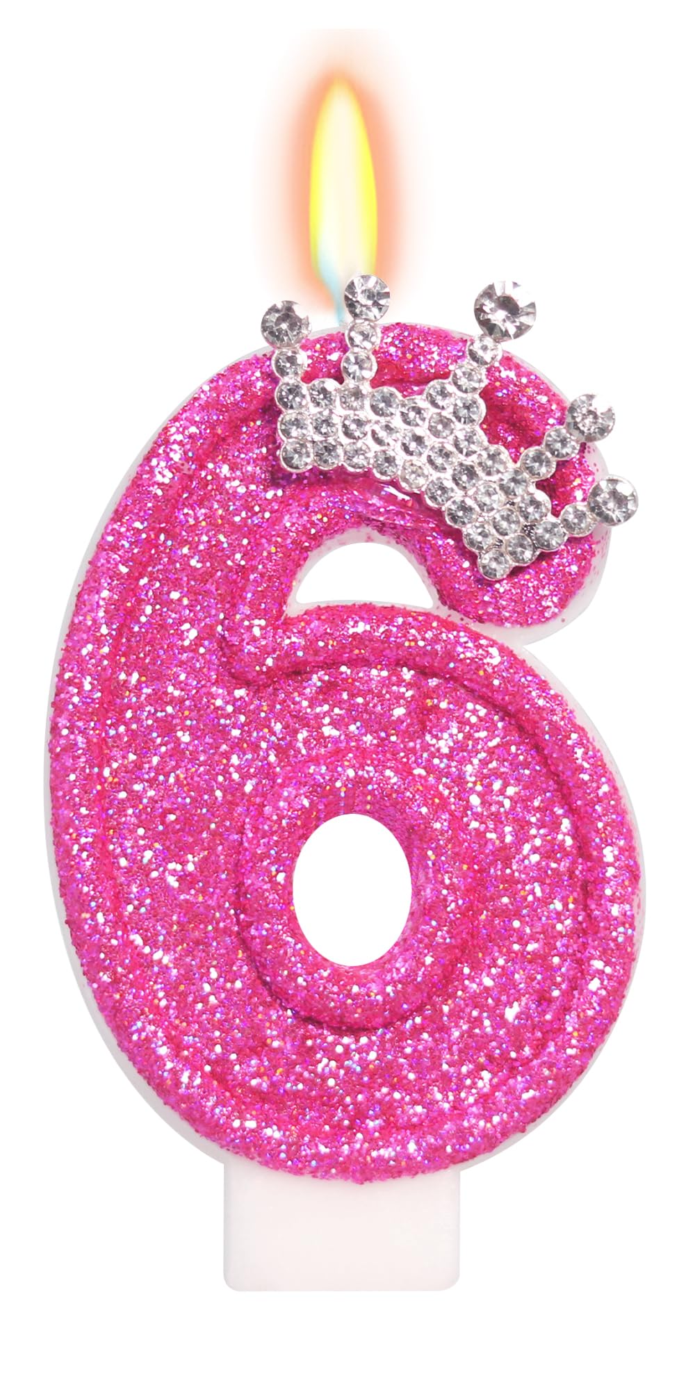 Rosa Geburtstagskerze Nummer 6 Mit Krone – 3D-Kerze Für Kuchen, Ca. 11,5 Cm | Für 6. Geburtstag, Mädchen, Kuchendekoration
