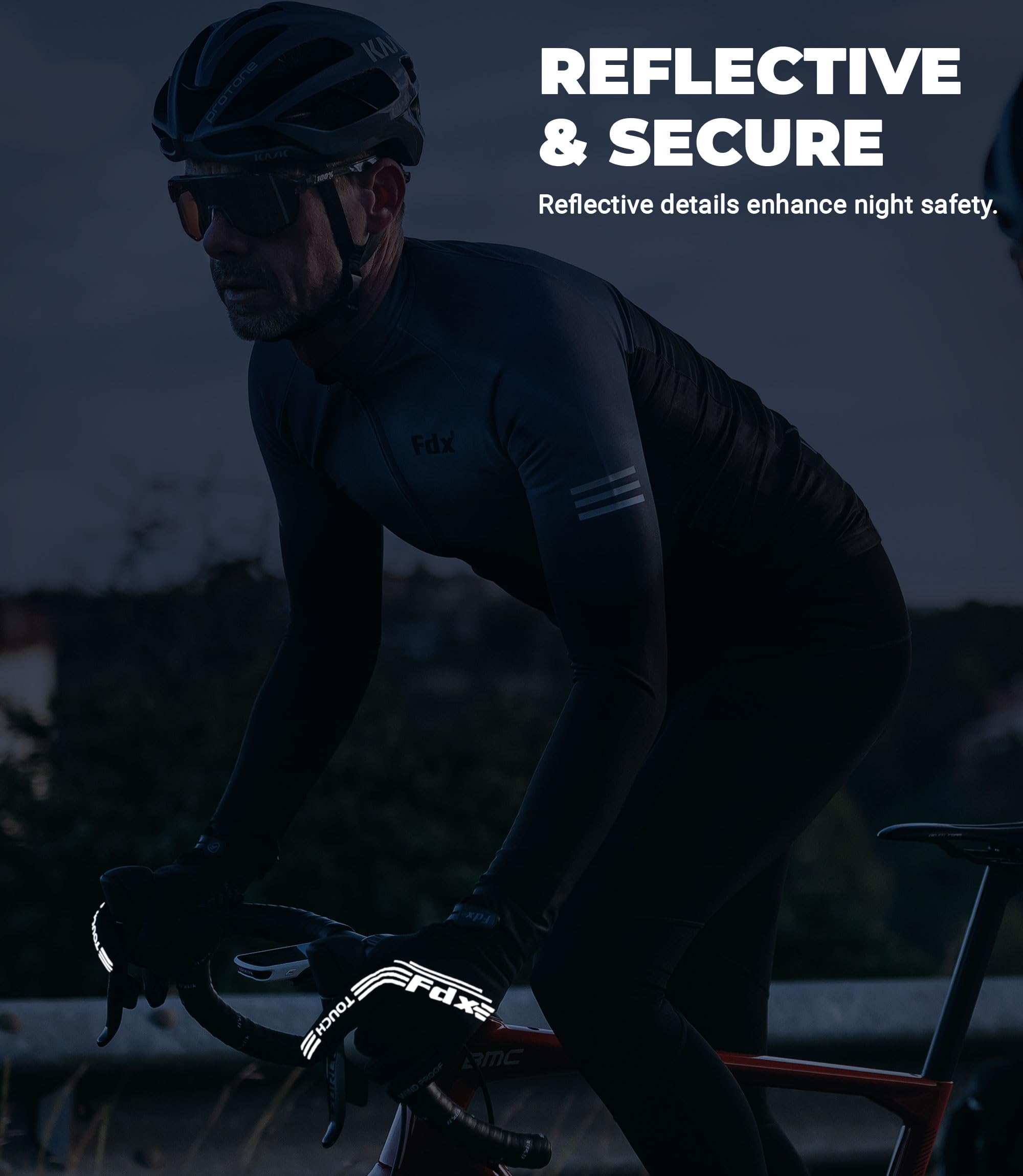 FDX Guanti Bici Termici Invernali – Antivento e Traspiranti con Palmo Imbottito in Gel, Touchscreen Sensibile, Guanti per MTB, Ciclismo su Strada, Running e Outdoor