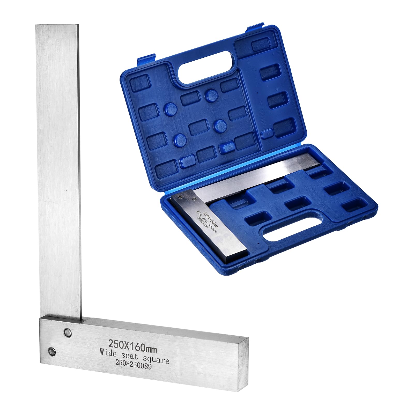 sourcing map Machinist Square 25 x 16 x 2 cm in acciaio al carbonio per ingegnere lavorazione del legno, righello ad angolo retto di 90 gradi con sedile largo per layout e misurazione di precisione