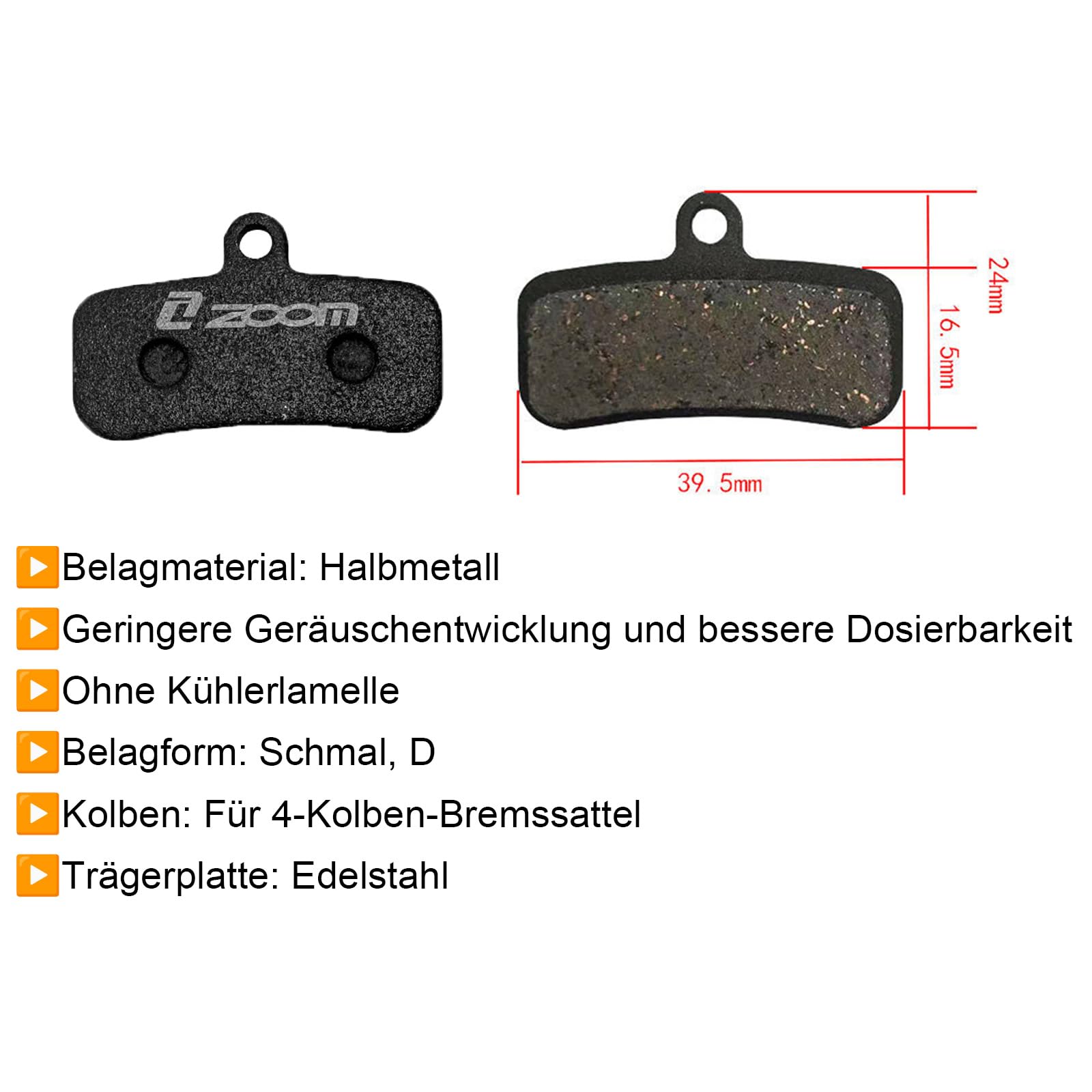 Zoom 4-tłokowe klocki hamulcowe do Zoom HB876E i kompatybilne z Shimano BR-M8120, BR-M7120, BR-M6120, BR-M8020, BR-M820, BR-M810, BR-M640, BR-MT520, BR-MT420 – półmetalowe okładziny zamienne do roweru