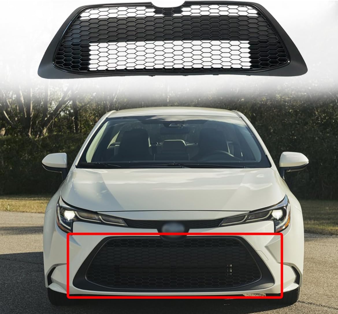 Front Lower Grille Black Honeycomb Shape Grill With Gloss Black Trim ABS Direct Bolt-on Replacement Compatible with Toyota Corolla 2020 2021 LE/XLE Sedan 5310202280, TO1036205
