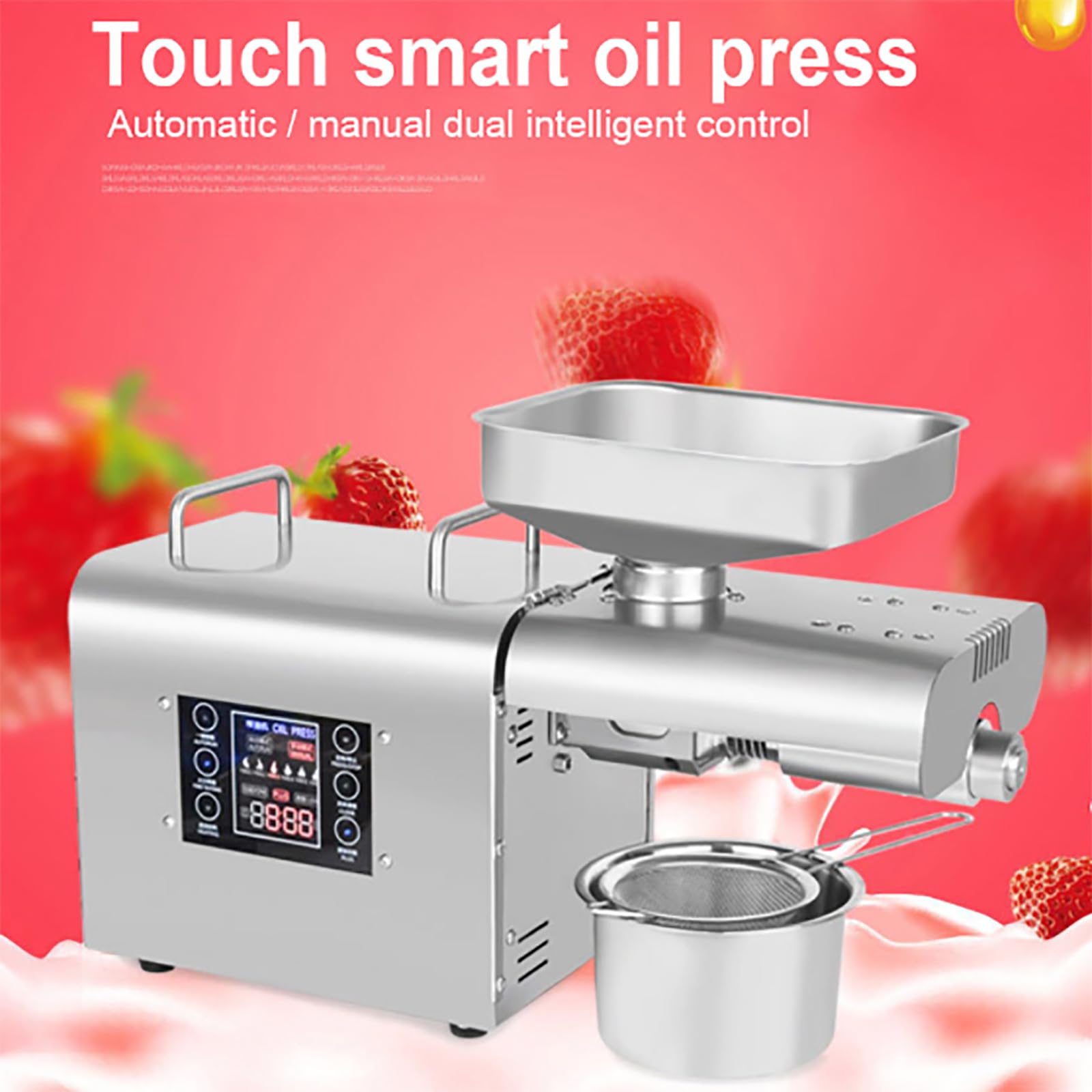 Automatyczny ekstraktor do tłoczenia oleju, maszyna kuchenna 750 W z panelem sterowania 13,3 cm, 6 poziomów temperatury do orzeszków ziemnych, sezamu, rzepaku, kokosa, soi, nasion słonecznika