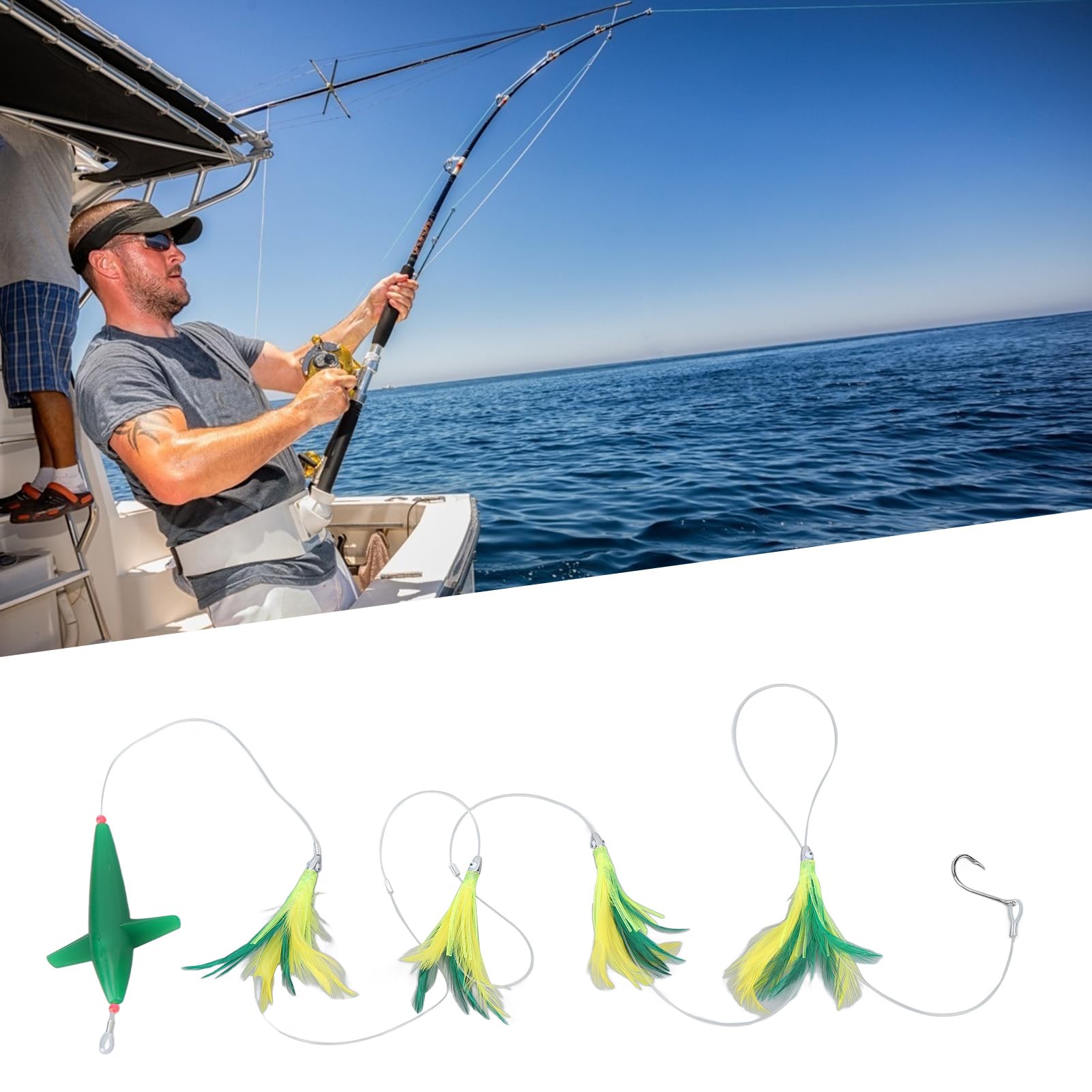 SUNGOOYUE Señuelos de Pesca de Curricán, Señuelos de Pesca de Plumas de Ave con Cadena de Margaritas para Agua Salada en Alta Mar