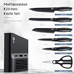 Kitchen Knife Set with Block, 7 Pieces Chef Knife Set with Knives, Scissor, Block for Meat/Vegetables/Fruits Chopping, Slicing, Dicing&Cutting, Black