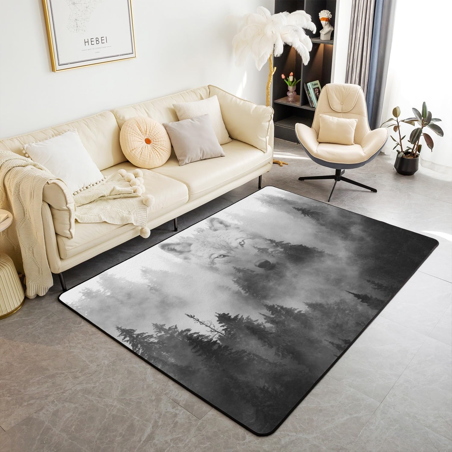 Tapis de salon animalier 120 x 160 cm lavable et antidérapant pour chambre