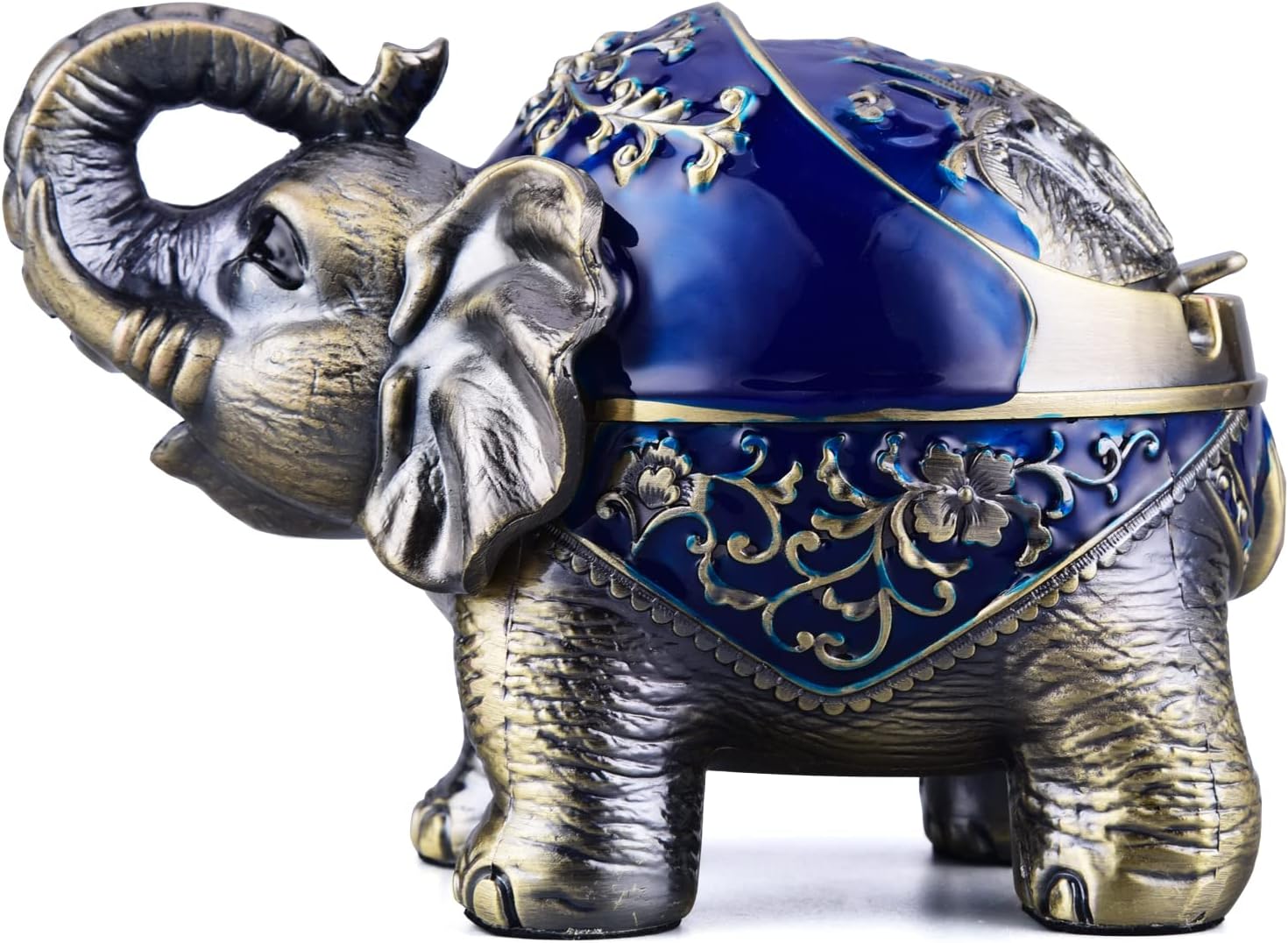 LAUYOO Metal Elephant Ashtray with Lid Windproof Ashtray Outdoor, Indoor Ash Tray for Weed, Vintage Practical Decoration Ashtrays for Cigarettes Great Gift for Men Women(NavyBlue)