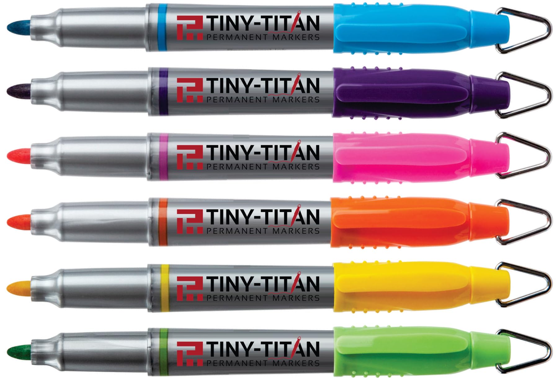 Tiny-Titan 6 Assorted Colors, Mini Markers, Golf Ball Marker, Clip On Nurse's Badge, Keychain Clip - Caribbean Series - Fine Point - Orange, Purple,