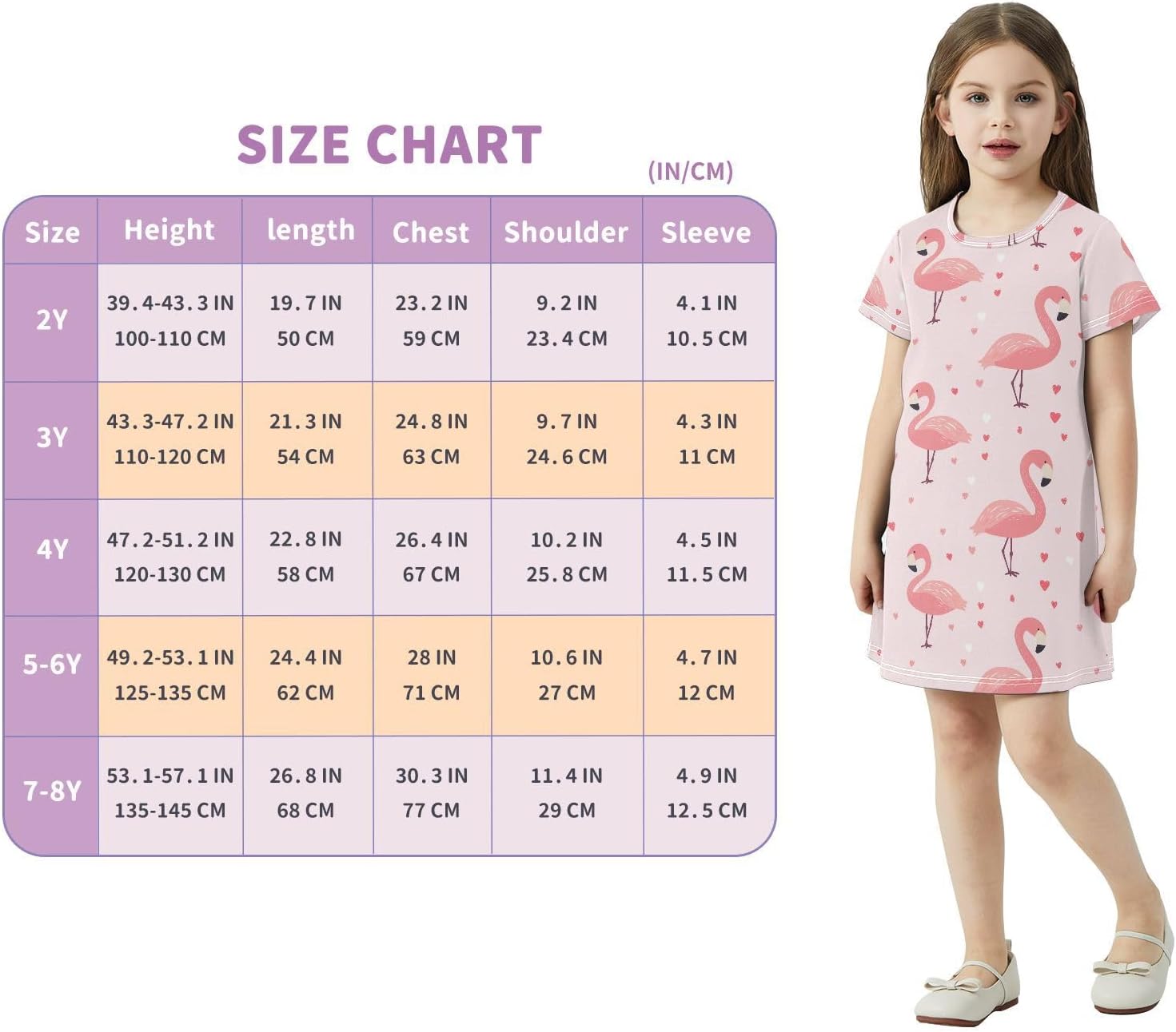 Pink Flamingo Girls Dresses Summer Dresses for Girls with Cotton Short Sleeves for Casual a Line Dress Size 2-8Y