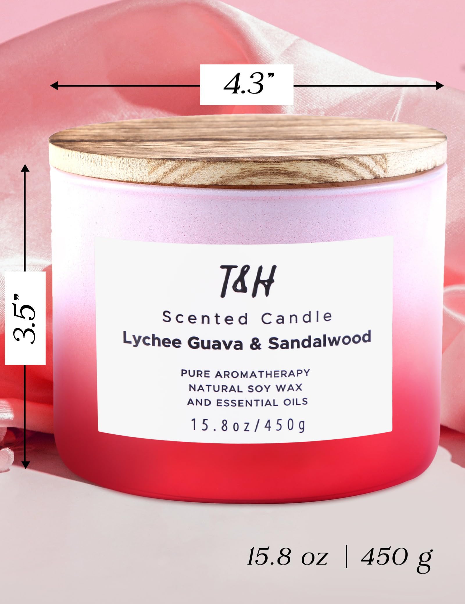 Lychee Guava e Sandalo Candela per la casa, candela di soia naturale a 3 stoppini, candela calmante per aromaterapia, regalo per donne e uomini, candela rilassante grande da 450 ml, altamente