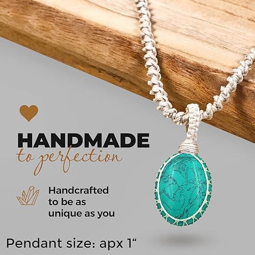 Vista 28 de Crystal Necklace with Stone Pendant - Amulet for Chakra Healing, Handmade Unisex Jewelry with Gift Bag, Handmade White Macrame Cord, Natural