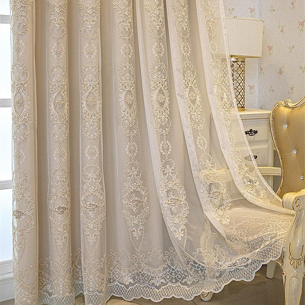 Tende A Doppio Strato Con Mantovana – 1 Paio, Grigio 168x228 Cm, Ricamate E Oscuranti, Eleganza Europea Per Soggiorno E Camera