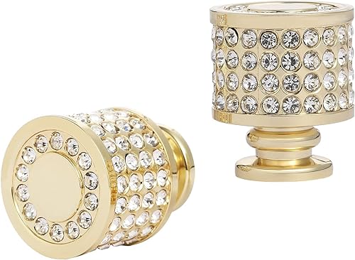 Fecraf Perillas doradas para gabinete, paquete de 4 pomos de cajón, pomos brillantes de cristal para cajón de cocina y baño, pomos de diamantes de