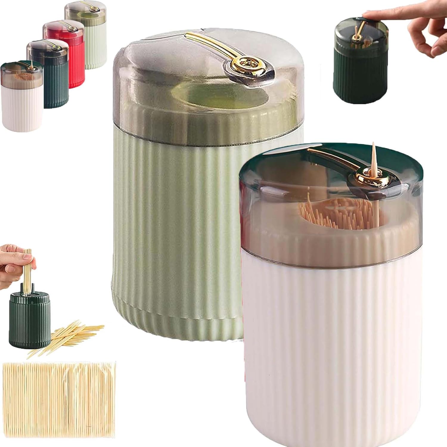 2026 New Pop Up Automatic Toothpick Dispenser With 300pcs Toothpicks,Luxury Push Button Toothpick Holder,Portable Pop-Up Household Living Room Toothpick Jar,For Both Indoor And Outdoor (3PCS-A)