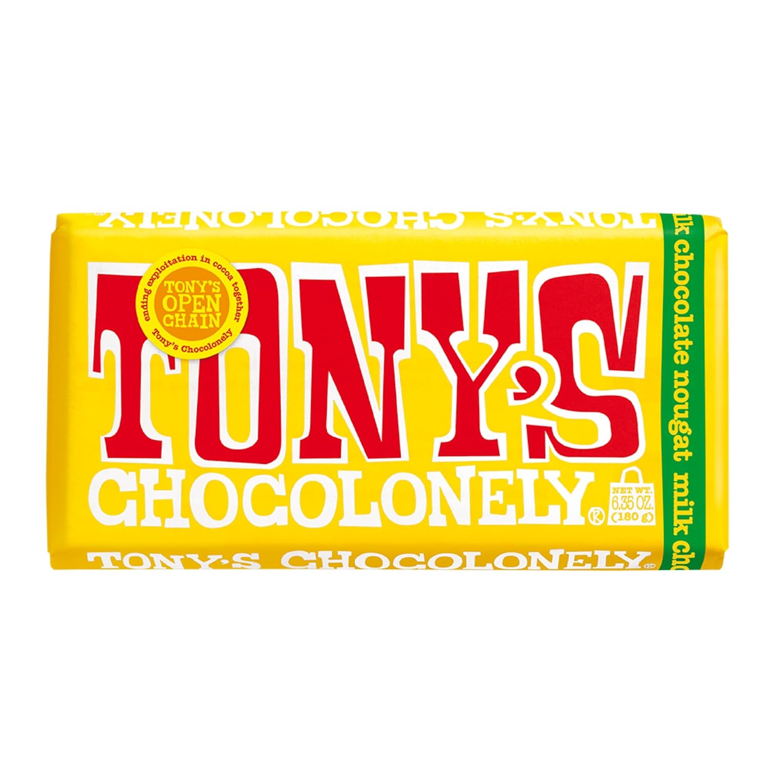 Tony's Chocolonely 32% Milk Chocolate Bar with Honey Almond Nougat - Belgium Chocolate, No Artificial Flavoring, Fairtrade & B Corp Certified - 6.35 Oz (Pack of 5)
