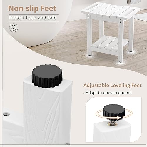 Miniatura 4 de LUE BONA Banco de ducha, banco de ducha de poliéster blanco para ducha interior, taburete de ducha impermeable para afeitarse las piernas, taburete