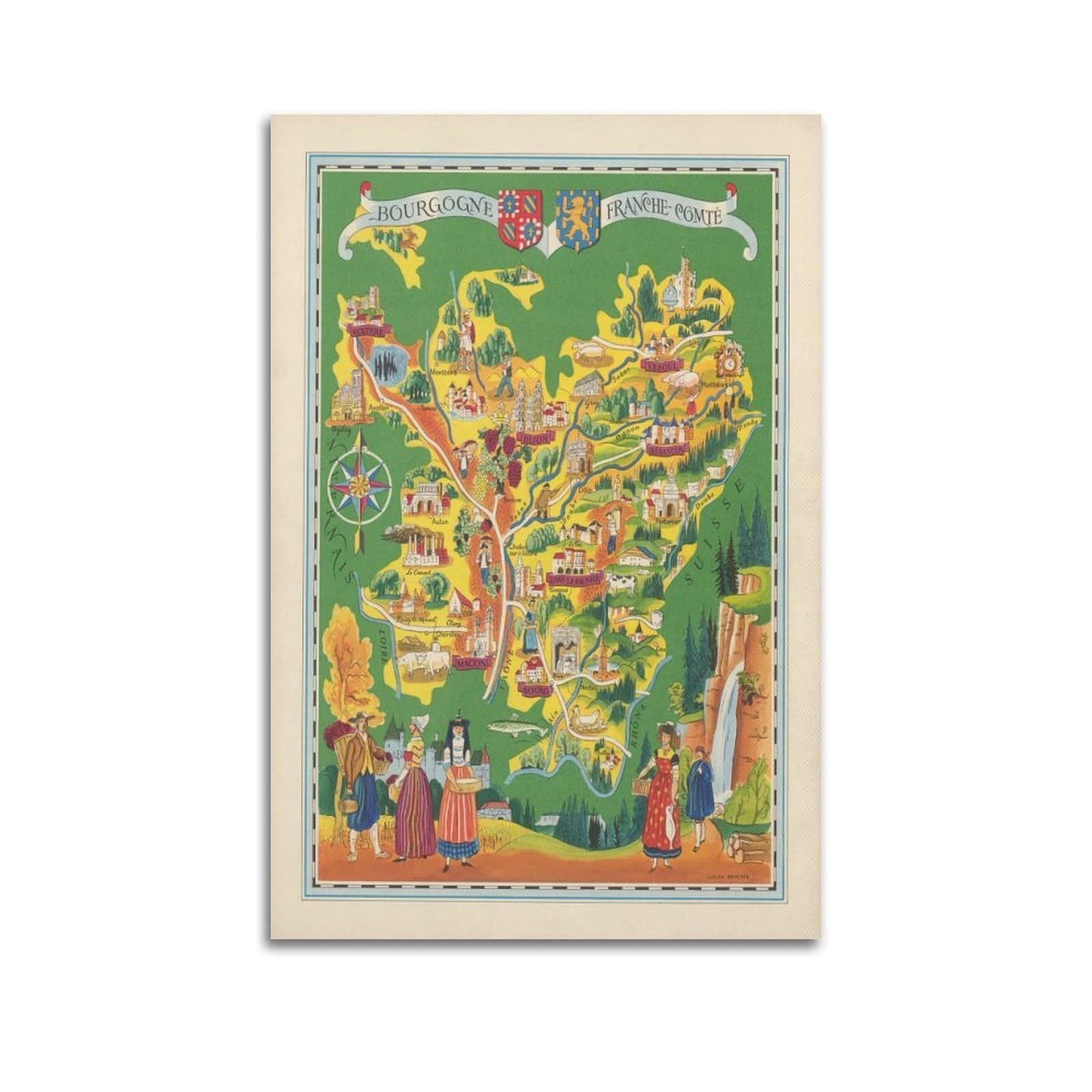 OKAHYS Vintage Travel Poster Illustrative Maps of Various Provinces in France Decorative Painting Canvas Wall Artworks Picture 24x36inch(60x90cm)