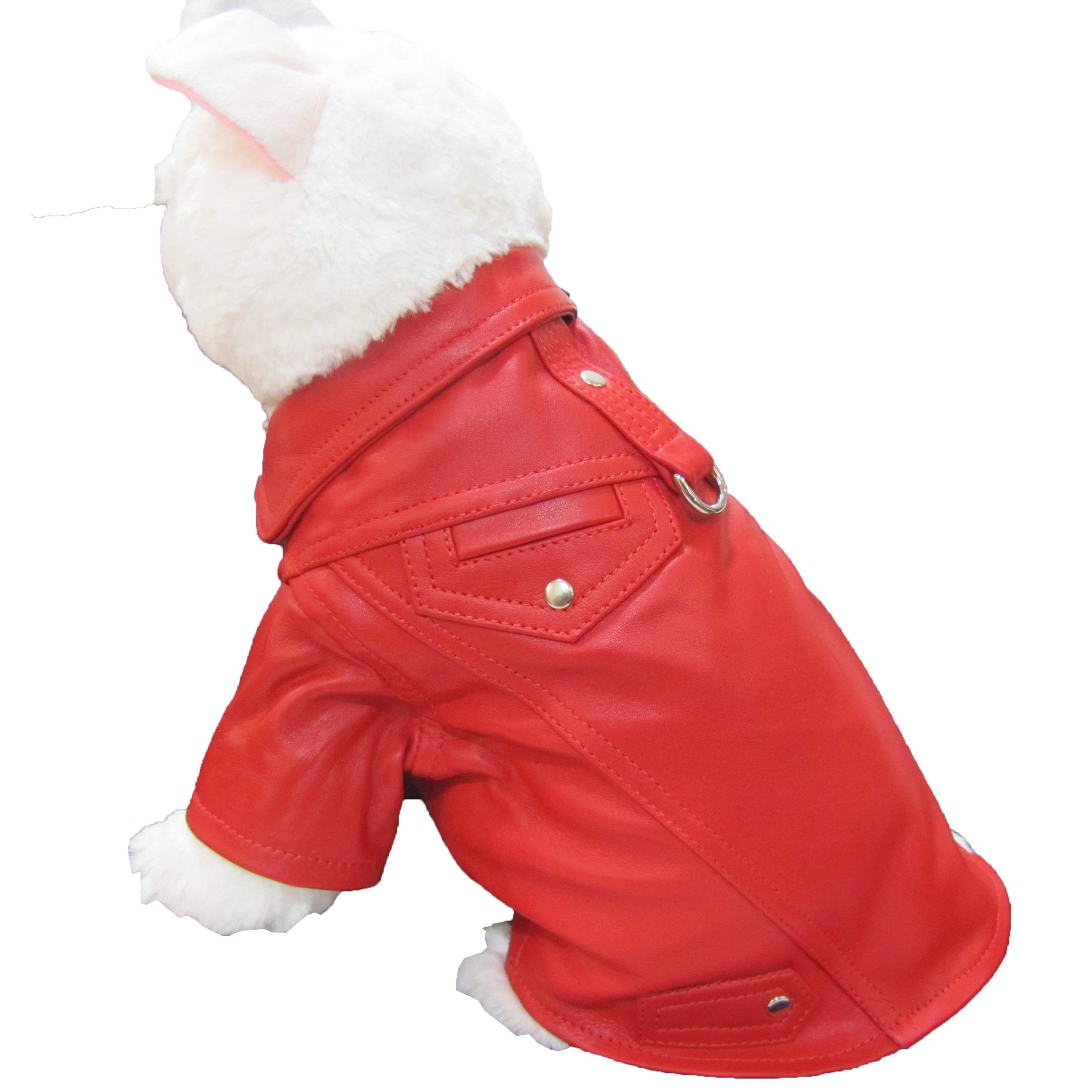 Oz International Real Sheep Leather Dog Cat Winter Biker Jacket Coat Ultra Soft Motorcycle Warm Jacket for Small Dogs and Puppies Like Pug, Beagle, Spaniel, Spitz, Chihuahua, Apso, Etc.(RED-16) (B08KJ848L7) Amazon Price History, Amazon Price Tracker