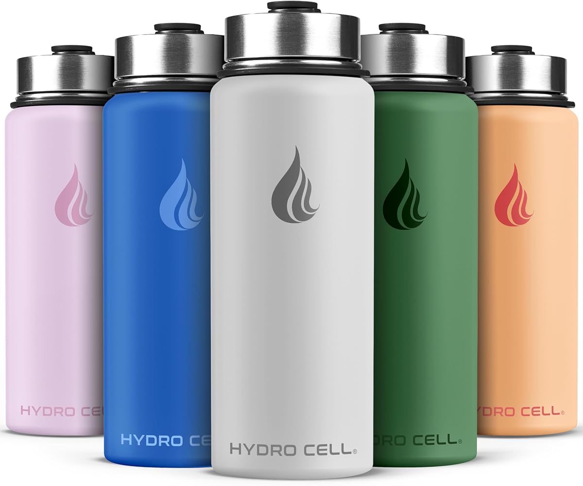 HYDRO CELL Botella de agua aislada de acero inoxidable con pajita - Para bebidas frías y calientes - Termo de metal con tapón de rosca y termo deportivo moderno a prueba de fugas para adultos (Frost 18oz)