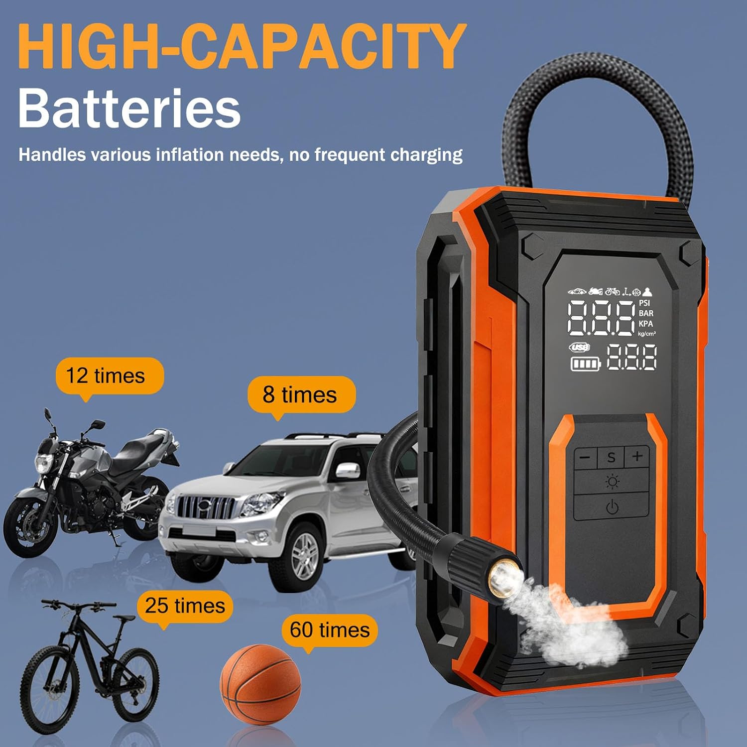 Tire Inflator Portable Air Compressor - 150 PSI Dual Power Car Tires Air Pump with Digital Pressure Gauge, LED Light and Auto Shut-Off Function, Air Pump for Auto, Motorcycles, Bikes, Balls