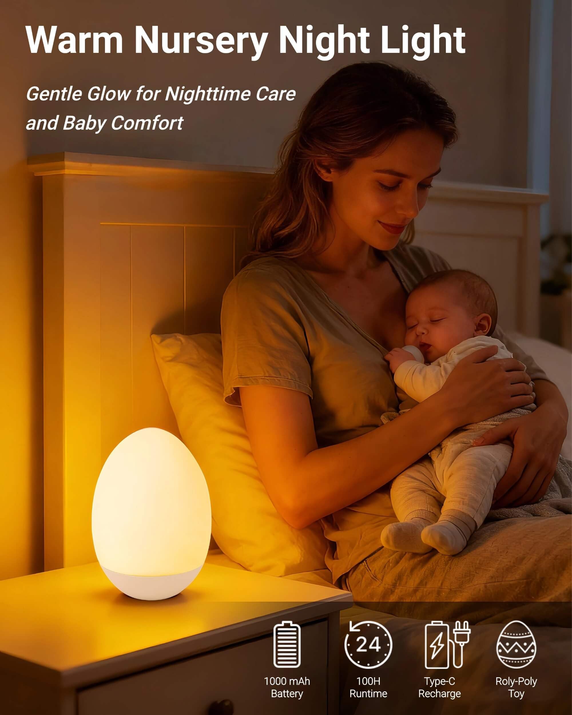 Nachtlicht für Kinder, Ei-Licht für Kinderzimmer, Baby-Nachtlicht, BPA-frei, 7 Farbwechsel und stufenloses Dimmen, wiederaufladbare kabellose Lampe, Touch-Steuerung, Silikon-Dekoration